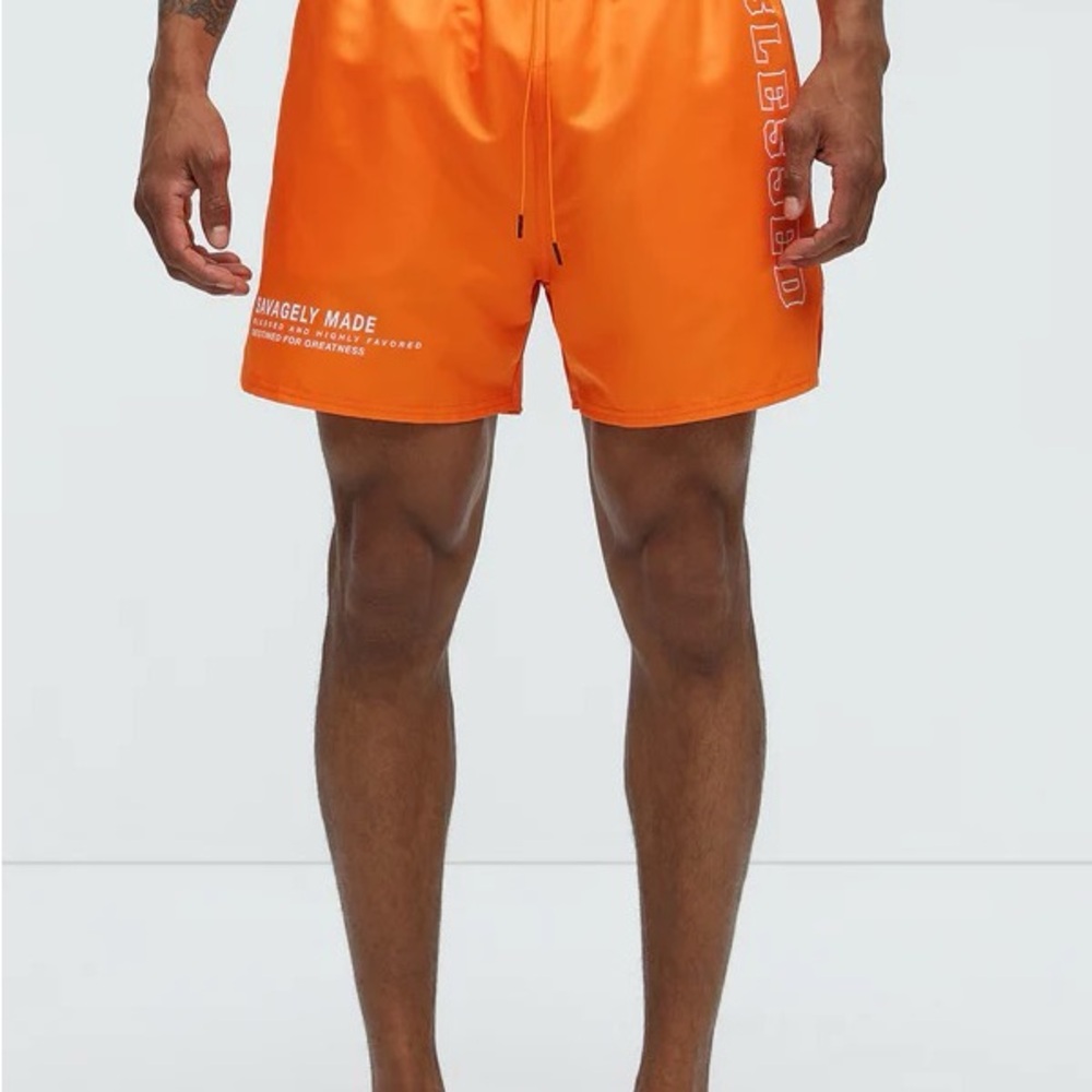 Fashion Nova Orange Swim Trunks with Quick-Dry Fabric